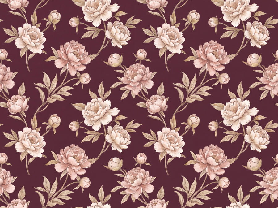 Burgundy Peony Floral Mural