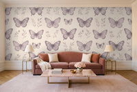 Lilac Butterfly Mural in a living room