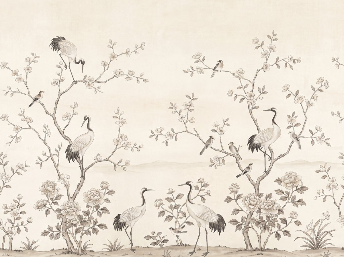 Cream Chinoiserie Garden Chinoiserie Mural placed in your room