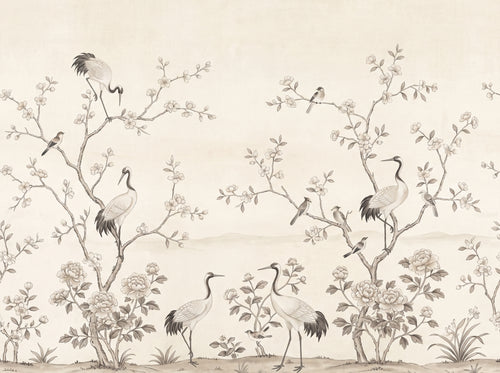 Cream Chinoiserie Garden Chinoiserie Mural sample on the real paper