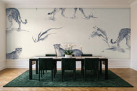 Blue Cheetah Animal Mural in a dining room