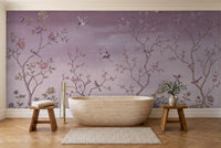 Purple Chinoiserie Garden Chinoiserie Mural in a bathroom