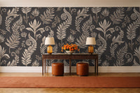 Charcoal Fern Botanical Mural in an entryway