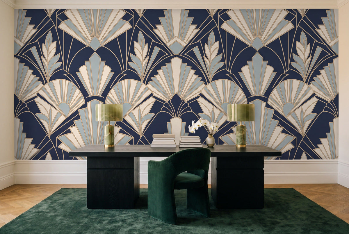 Navy Art Deco Mural in a home office