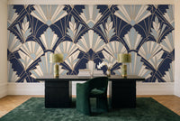 Navy Art Deco Mural in a home office