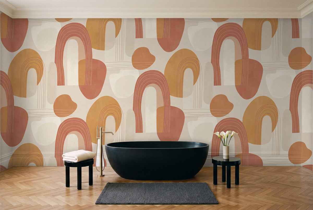 Terracotta Arch Abstract Mural in a bathroom