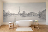 Grey Paris Cityscape Mural in a bathroom