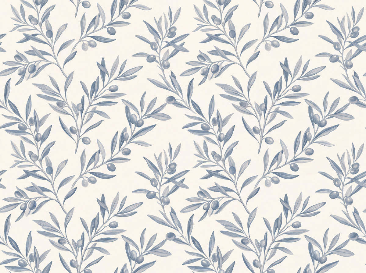 Blue And Grey Olive Branch Botanical Mural design