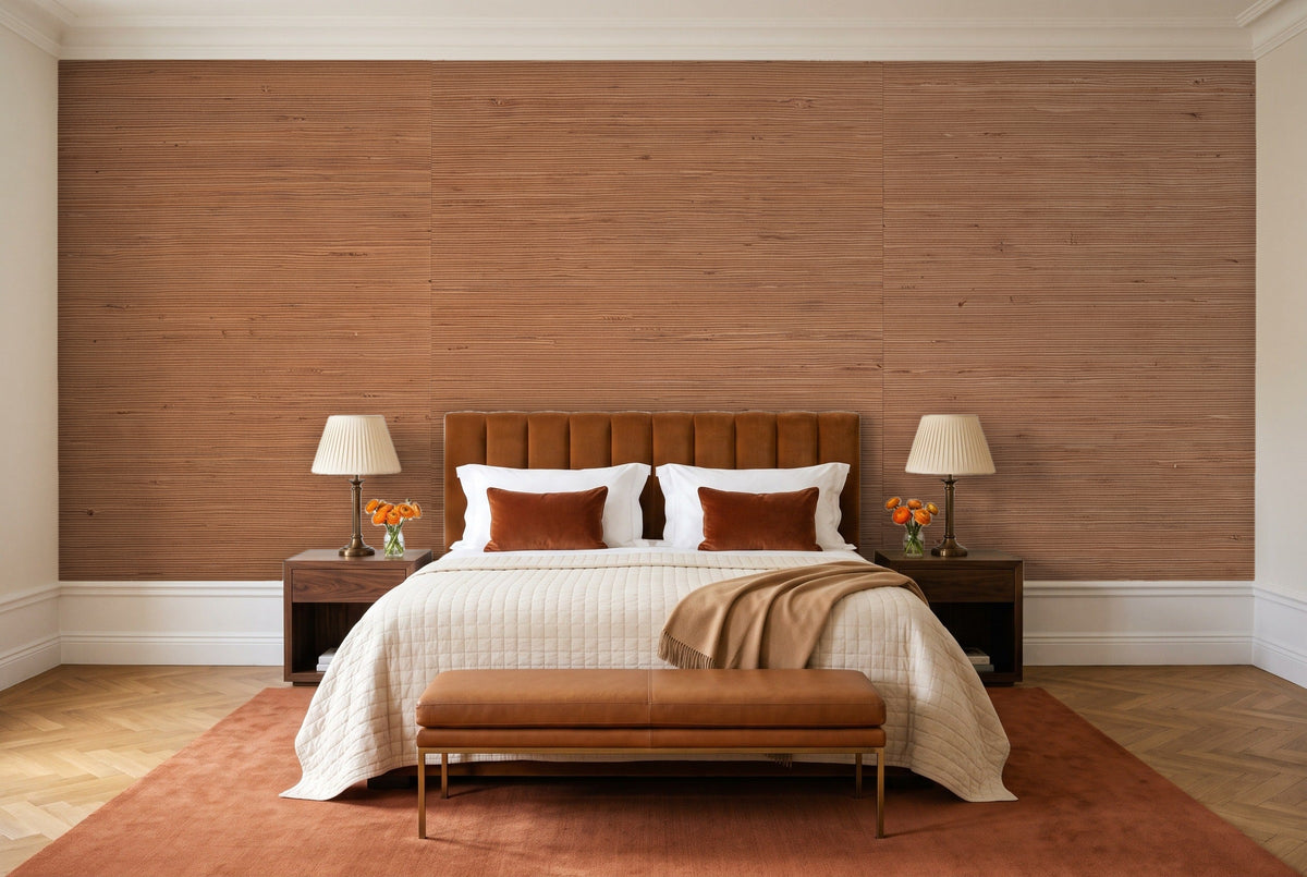 Clay Grasscloth Texture Mural in a bedroom