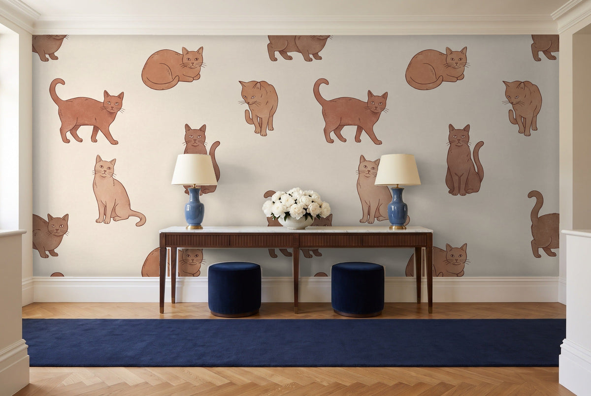 Clay Cat Animal Mural in an entryway
