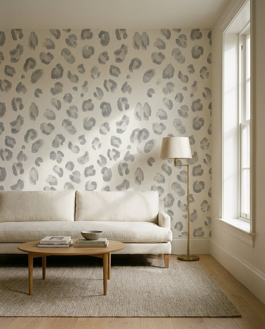 Grey Cheetah Animal Mural on a feature wall