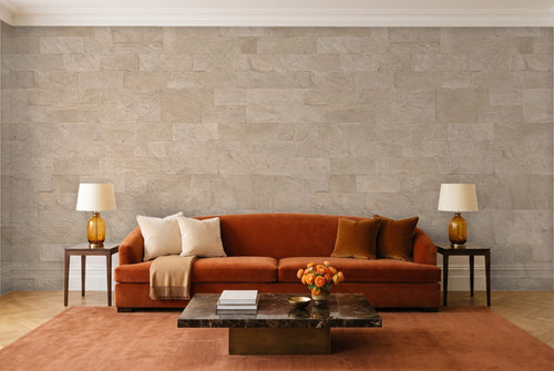Beige Stone Mural in a living room