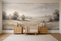 Cream Meadow Landscape Mural in a nursery