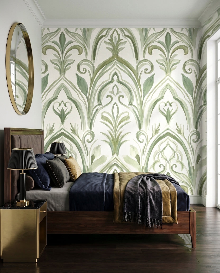 Green Brushstroke Abstract Mural on a feature wall