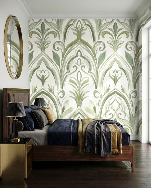 Green Brushstroke Abstract Mural