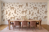 Beige Cheetah Animal Mural in a dining room
