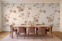 Blush Rose Floral Mural in a dining room