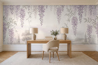 Lilac Wisteria Floral Mural in a home office