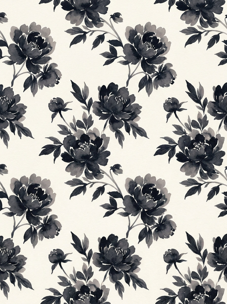 Black Peony Floral Mural design