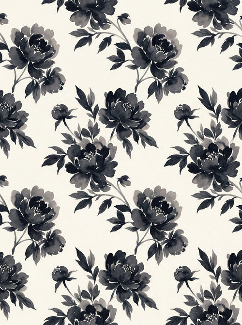 Black Peony Floral Mural design
