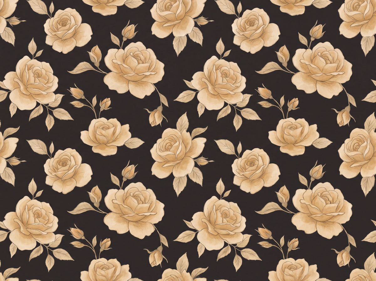 Black And Gold Rose Floral Mural placed in your room