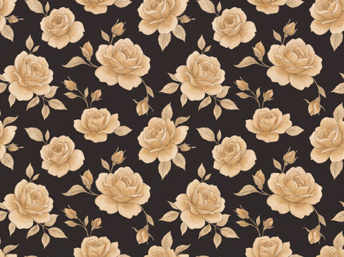 Black And Gold Rose Floral Mural sample on the real paper