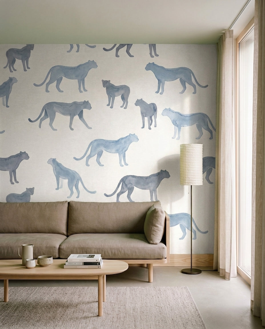 Blue Cheetah Animal Mural in an interior