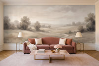 Cream Meadow Landscape Mural in a living room