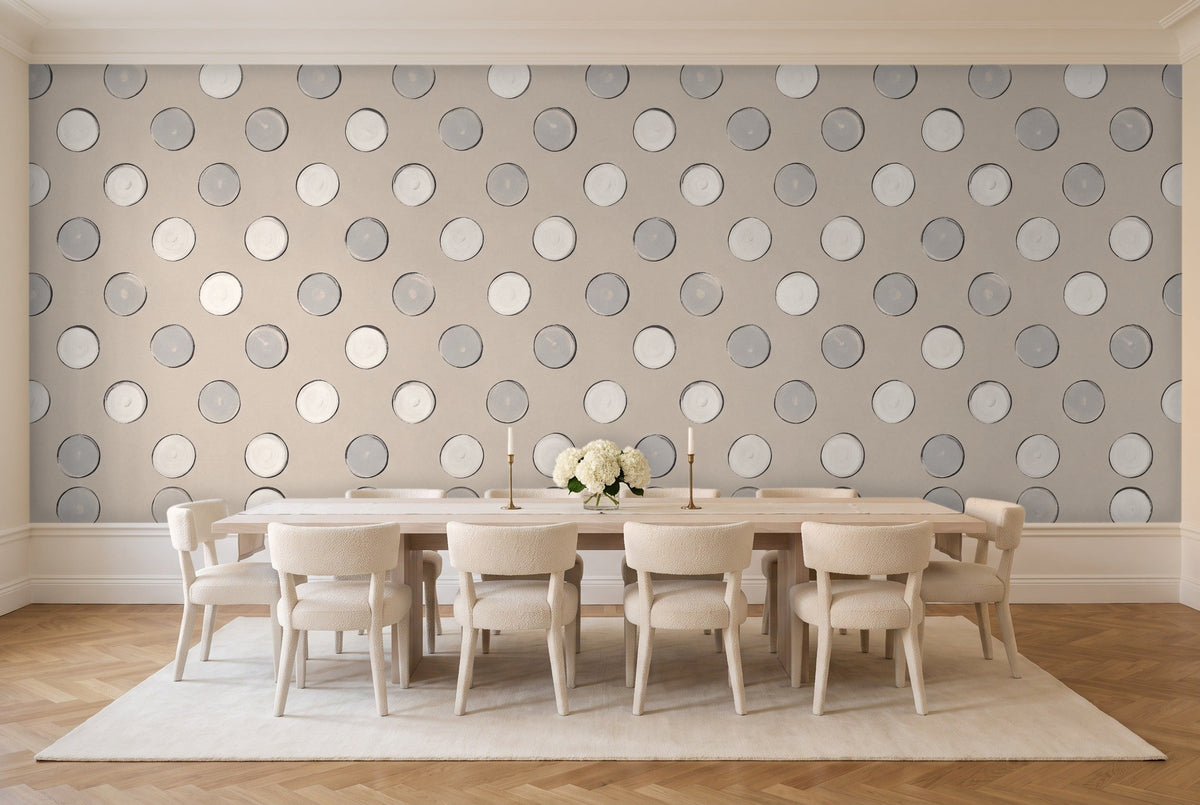 White Polka Dot Mural in a dining room