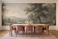 Sage Countryside Landscape Mural in a dining room