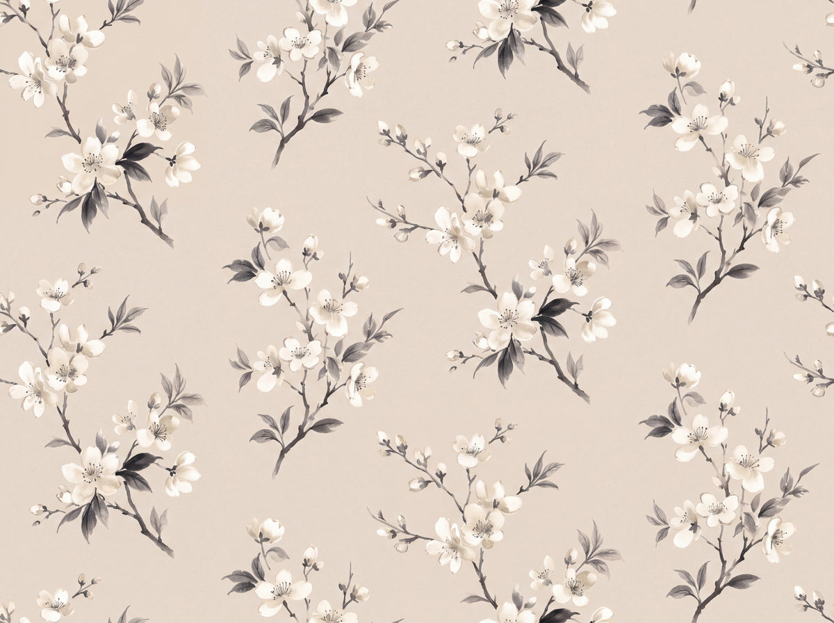 Cream Cherry Blossom Floral Mural design
