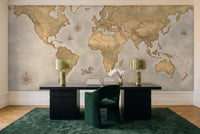 Ochre World Map Map Mural in a home office