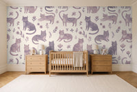 Lilac Cat Animal Mural in a nursery