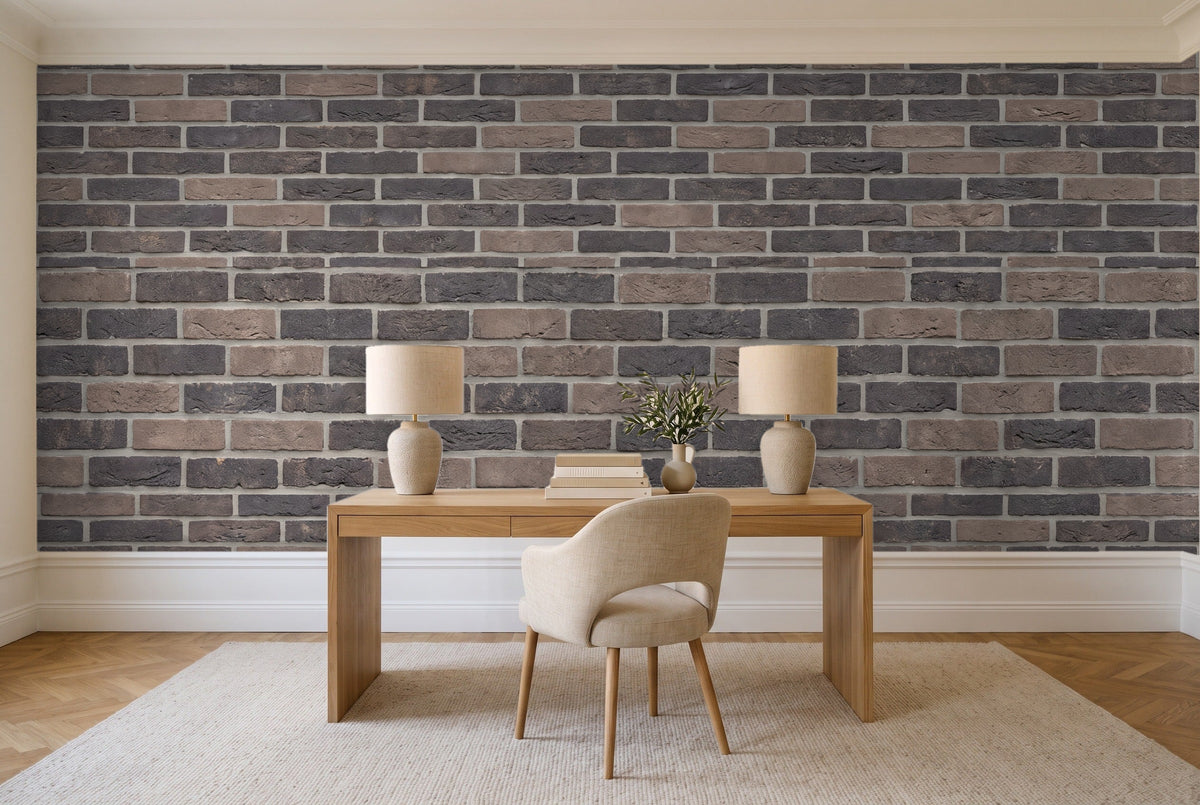 Charcoal Brick Mural in a home office