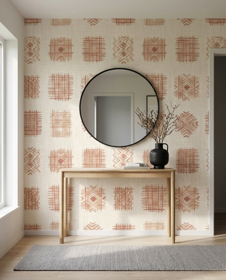 Terracotta Linen Texture Mural on a feature wall