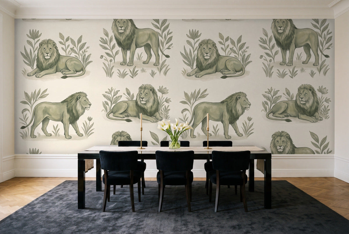 Green Lion Animal Mural in a dining room