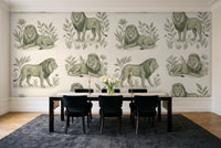 Green Lion Animal Mural in a dining room