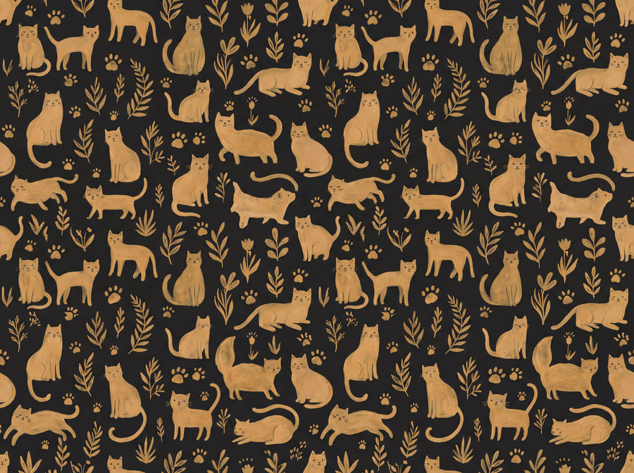 Black And Gold Cat Animal Mural