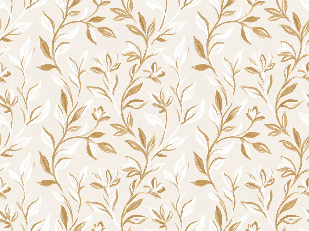 White And Gold Vine Botanical Mural design
