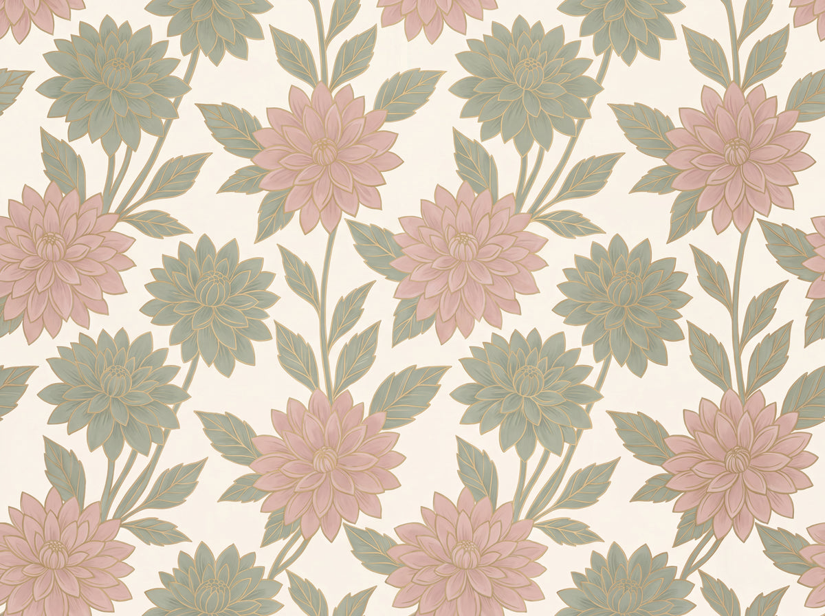 Green And Pink Dahlia Floral Mural placed in your room