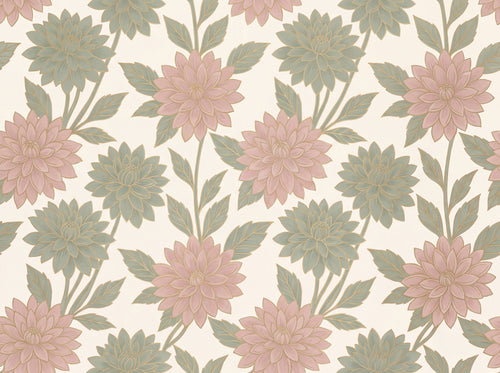 Green And Pink Dahlia Floral Mural sample on the real paper