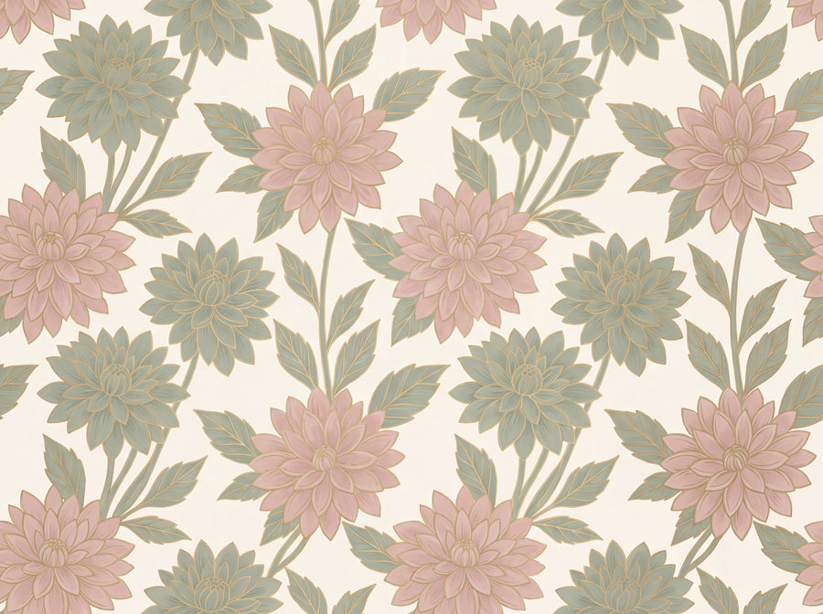 Green And Pink Dahlia Floral Mural