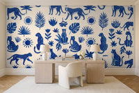 Blue And White Cheetah Animal Mural in a home office