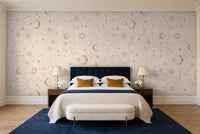 Grey Stars Celestial Mural in a bedroom