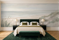Sage Beach Landscape Mural in a bedroom