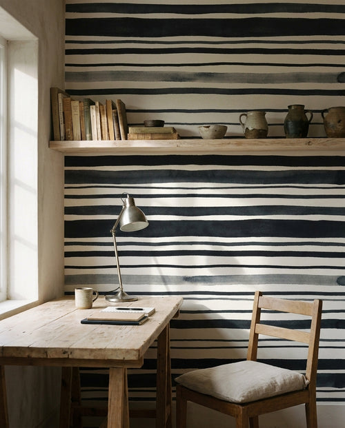 Black Stripe Stripe Mural on a feature wall