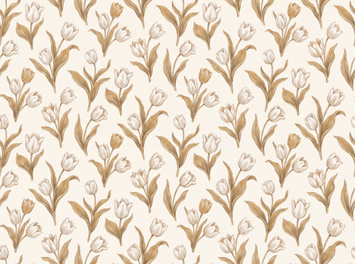White And Gold Tulip Floral Mural sample on the real paper