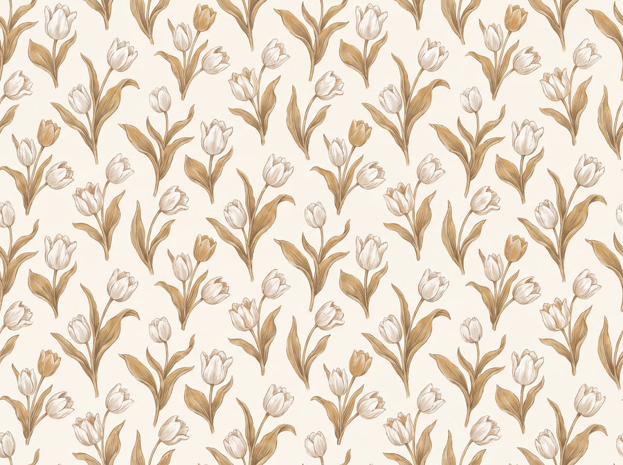 White And Gold Tulip Floral Mural