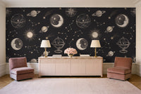 Black Moon Celestial Mural in a living room