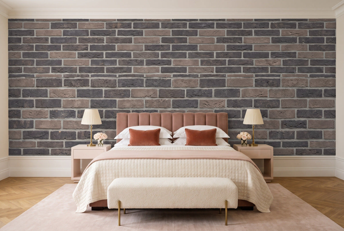 Charcoal Brick Mural in a bedroom